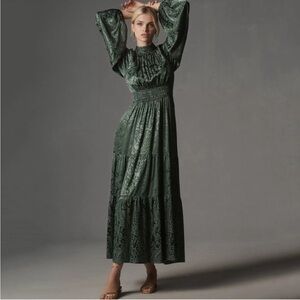 Anthropologie Dark Green Long Sleeve Dress Sz M